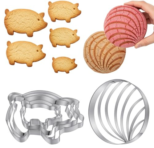 5 Stück Ausstechformen Schwein Set 12/10/8.3/6.5/5cm 1 Concha-Ausstecher Edelstahl Keksausstecher Spülmaschinenfest Plätzchen Ausstecher für Tier Kekse Fondant Backen Partyzubehör Kuchendeko