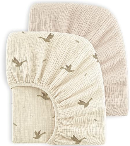 Bearmoss 2er Set Kinder Spannbettlaken,Musselin-Bettlaken 100% Baumwolle Baby-Bettlaken 60x120cm/140x70cm Reisebett Spannlaken Beistellbett Leintücher (Apricot, 70x140cm)