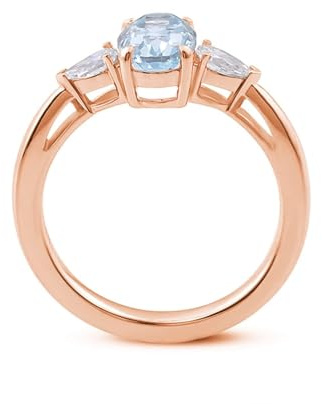 Rosegold Ring Damen 585 Echtgold, Trauringe Hellblau 1 Karat Aquamarin Ovale Roségold Gr.47 (15.0) 14K