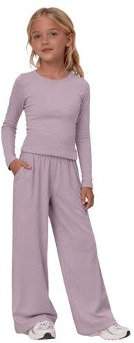2 Piece Sweatsuit Set for Girls Trendy Travel Outfits Cute Gym Workout Causal Long Sleeve Trousers Set Comfy Vacation Outfit Fashion Solid Soft Cozy Comfort Yoga Clothes