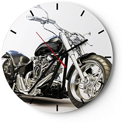 Modern Wanduhr Motorrad Motor Geschwindigkeit Chrom 30x30cm Rund Klein Wand Uhr Glas Analog Zimmeruhren Küche Büro Wohnzimmer Glasuhr Wall Clock Dekoration Design Küchenuhr C3AR30x30-2427