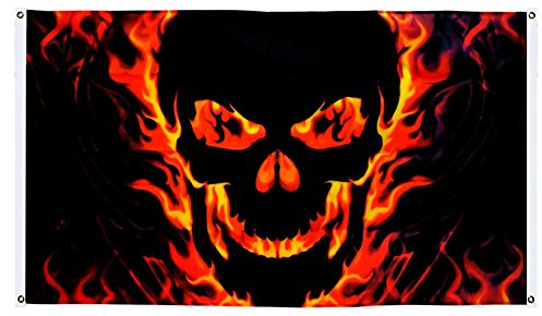 Flaggenfritze® Balkonflagge Totenkopf mit Feuer - 90 x 150 cm
