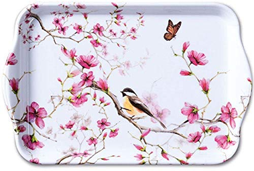 Ambiente la melamina Bandeja de té del pájaro y de la Flor Blanca Individual 21cm x 13cm