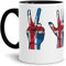 Tassendruck Flaggen-Tasse mit Handzeichen von Island - Innen & Henkel Schwarz - Fahne/Länderfarbe/WM/Weltneisterschaft/EM/Europameisterschaft/Cup/Tor/Qualität Made in Germany