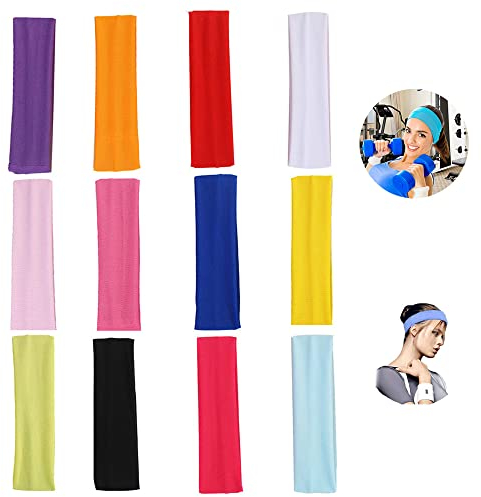 Elion Haarband Damen - Sport Stirnband für Laufen, Radfahren, Basketball - Dehnbar Feuchtigkeit Wicking Schweißband (12 Stück)