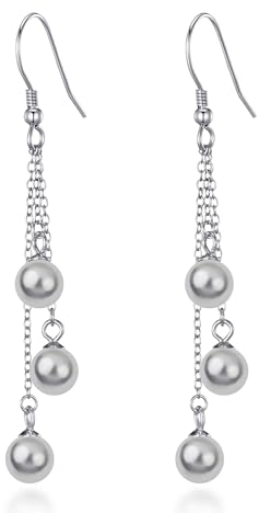 Philip Jones Sterling Silver Triple Grey Pearl Drop Earrings