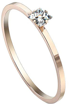Piersando Damen Ring Edelstahl mit Kristall Strass Stein Verlobungsring Damenring Trauring Rosegold Vergoldet Rose Gold Größe 58 (18.5)