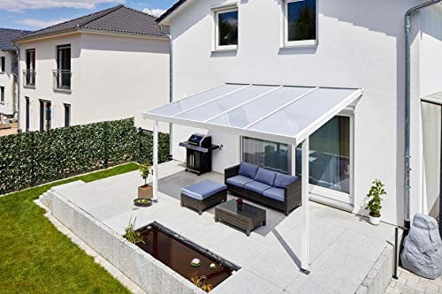 Gutta Terrassendach Premium | Tiefe 3060 mm | Weiß | Verschiedene Größen & Eindeckungen (Polycarbonat Stegplatten 16 mm weiß opal, 4102 x 3060 mm)