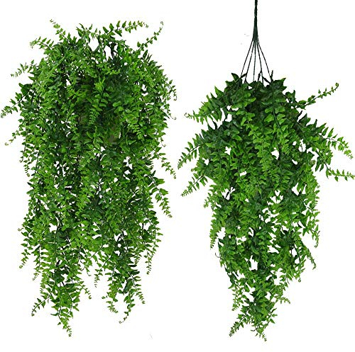 Fycooler 2 Pcs Farn Künstlich Kunstpflanzen Hängend Hängepflanzen Künstliche Grün Plastikpflanzen Hängend für Draussen Balkon Hochzeit Garten Deko Gefälschten Hängenden Pflanzen - 80cm
