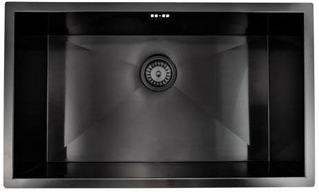ENKI Bali KS033 Gunmetal Black Stainless Steel Rectangular Kitchen Sink, 760mm x 455mm, Undermount/Topmount Fitting, Large Bowl, Kitchen Essential