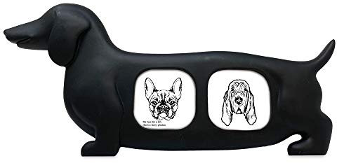 Isaac Jacobs Doppel-Bilderrahmen in Hundeform, Kunstharz, Geschenk für Haustierwelpen, Tischplatte, Schreibtisch und Wanddisplay (5 x 5 cm, schwarz)