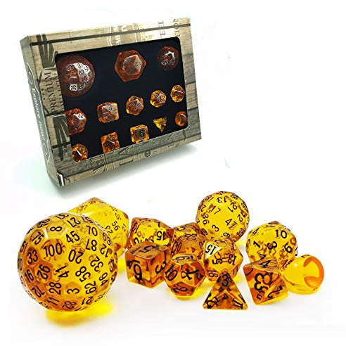 Bescon Amber Complete Polyhedral RPG Dice Set 13pcs D3-D100