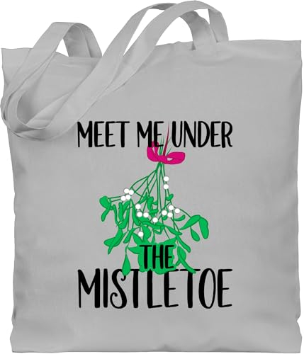 Baumwolltasche - Weihnachten Geschenke Christmas Bekleidung - Mistletoe - schwarz - Unisize - Hellgrau - tragetasche weihnachtsmotiv jutebeutel tote bag weihnacht jutetasche weihnachts erwachsene