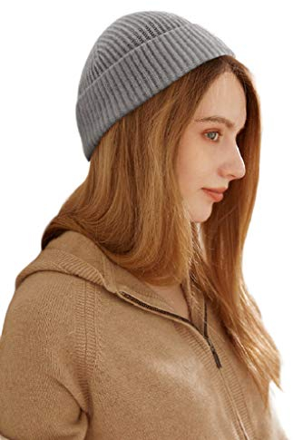 Prettystern Hipster Kaschmir RIPP-Strick Beanie Unisex Mütze für Damen Herren Grau