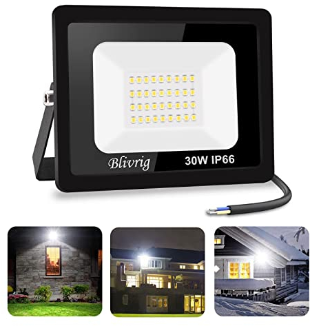 Blivrig 30W LED Strahler Außen 3000K, 3000LM Superhell Außenstrahler, IP66 Wasserdicht LED Fluter, Flutlicht, Aussenlampe für Gärten, Innenhöfe, Garage, Hotel