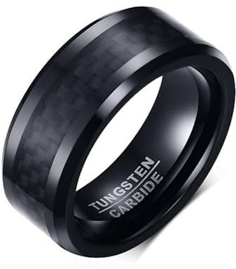 BOBIJOO JEWELRY - Bague Alliance Homme carbure de Tungstène Noir Carbone 8mm Garantie 10 ans - 21 (11 US)
