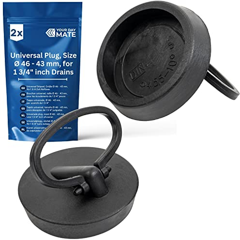 Tappo universale, per lavello, 2 pz, tappo per lavandino, per scarichi da 1-3/4“, da Ø 46 a 43 mm, tappo di scarico per vasca, tappo per lavandino di ricambio, nero, gomma, Tappi per vasca da bagno