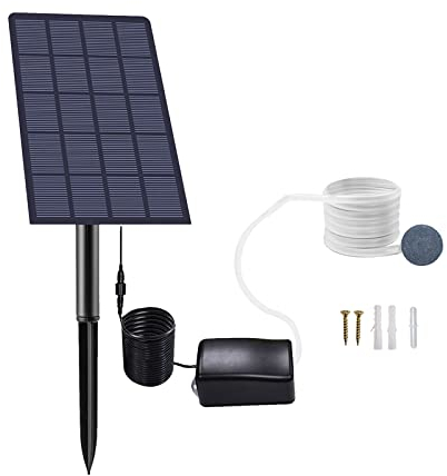 Andoer Aérateur Solaire de Bassin Aérateur de Bassin 2W pour Bassins Pompe Solaire pour Bassin Pompe à Oxygène Solaire Enfichable avec Tube e Pierres à Bulles Aérateur de Pêche étang de Jardin Pêche