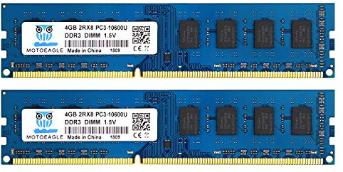 PC3 10600U 8GB Kit (2x4GB) DDR3 1333MHz DIMM Ram, 2Rx8 PC3 10600U 4GB 1.5V CL9 240-Pin UDIMM Memoria Non-ECC para PC Escritorio