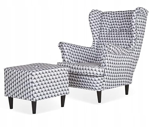 Family Meble Ohrensessel mit Hocker, Modell Print, Skandinavisch, Relaxsessel aus Webstoff, Loungesessel, Ohrensessel mit Hocker, Bequemer Sessel, Für Wohnzimmer, Esszimmer, Schlafzimmer, Dachte 25