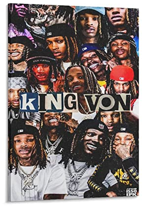 Enartly Druck Auf Leinwand Hip Hop Rapper King Von Leinwand Gemälde Wandkunst Poster Schlafzimmer Dekoration 60x90cm Kein Rahmen