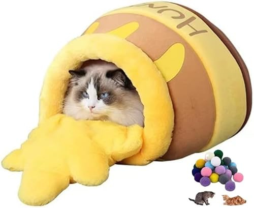 POPUPWAVE Katzenbett Flauschiges, Niedliches Katzennest Honigtopfform, Haustierbett für Katzen und Kleine Oder Mittel Hunde, Katzenschlafsack, Katzensack, Haustierzelt, Höhle, Weich, Waschbares