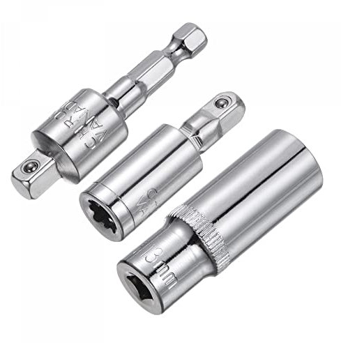 sourcing map Socket Accessory Set, 13mm Deep Socket 360° Rotatable Hex Shank Impact Driver Adaptor Universal Joints with 1/4 Drive