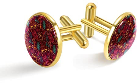 Personalisierte Gold Manschettenknöpfe für Smoking Shirt Muster Brasilianischen Karneval mit Masken Trommeln Gitarren, 20mm*20mm, Edelstahl, Künstlicher Quarz