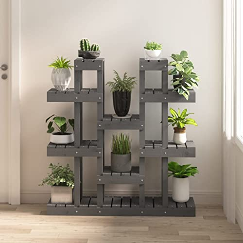 homiuse Pflanzenständer Grau 104,5x25x109,5 cm Pflanzenregal BlumenstäNder Blumenregal BlumenstäNder Holz Blumenhocker Holz Pflanzentreppe Plant Stand Pflanzenregal Indoor Massivholz Kiefer