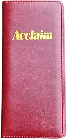 Acclaim Rigid Lawn Bowls Bowling Scorecard Holder Lightly Padded Synthetic Leather Look Finish 23 cm x 11 cm with Spring Clip & Pen Loop (Burgundy)