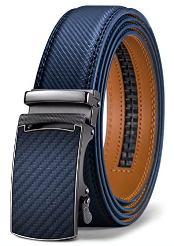 KEMISANT Gürtel Herren, Ledergürtel Ratsche Automatikschließe für Herren Business Anzug,Breit 35mm,Größe Angepasst(Navy Blau-135cm/40-46 taille verstellbar)