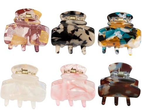 6 Pièces Pince à Griffes Cheveux, Mini Pince à Cheveux, Antidérapantes Hair Claw, Mode Griffe Pinces à Cheveux, Acrylique Petite Pince Cheveux, Accessoires de Coiffure, pour Fille Femme (6 Colore)