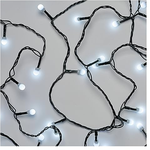 EMOS LED-Lichterkette Cherry kaltweiß für Innen und Außen, 8m lange Weihnachtslichterkette mit 80 LEDs in Kugelform Ø 1 cm, 8 Lichtmodi, Netzteil und Transformator, für Partys, Weihnachten, Deko