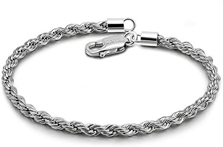 Dankadi Bracciale a corda fine 3 mm in 925 argento, catena a cerchio sottile da 6,3 a 9 (16 x 23 cm), intrecciato a maglia, avvolgente, placcato oro, design italiano, regalo per festa di compleanno