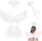JurciCat Disfraz angel damas(blancas) 3 piezas alas de alas de angel de diablo traje Adecuado Para Niños Adultos Halloween Carnaval Cosplay Party