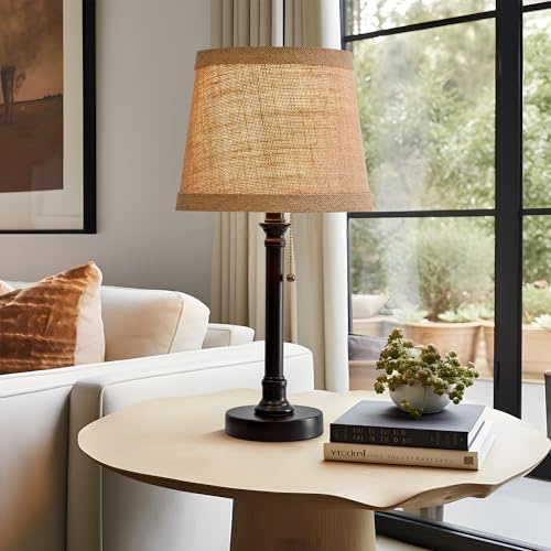 Oneach 19.5 Small Table Lamp for Bedroom - Bedside Lamps for Nightstand, Black Table Lamp for Living Room with Fabric Shade, Desk Reading Lamp for Kids Room Living Room Office Dorm