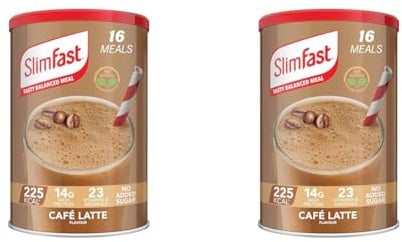 SlimFast Balanced Meal Shake, Healthy Shake for Diet Plan with Vitamins and Minerals, High in Fibre, Replacement, Café Latte Flavour, 16 Servings,584 g (Pack of 2)
