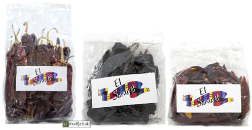 OsoRetail Pack 3x100g Chiles Secos de México | Guajillo, Ancho y Árbol | Combinación de Sabores y Picor para Todo Tipo de Recetas