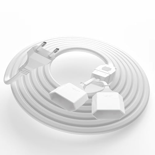 Verlängerungskabel Flach, 2M Stromkabel Verlängerung, 2 in 1 Typ-C Stromstecker Flach, Eurostecker auf Doppel Typ-C EuroBuchse, 0.75 mm² Stromkabel 2,5A/250V für PC Lampen Phone-Weiß