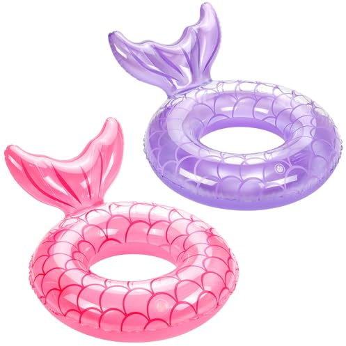 MoKo Aufblasbarer Schwimmring, 2 Stück Meerjungfrau Schwimmreifen Wasserspielring 70 cm Großes Luftmatratze Pool Spielzeug Wasserspielzeug für Sandstrand Schwimmbad Erwachsene, Roségold & Helles Lila