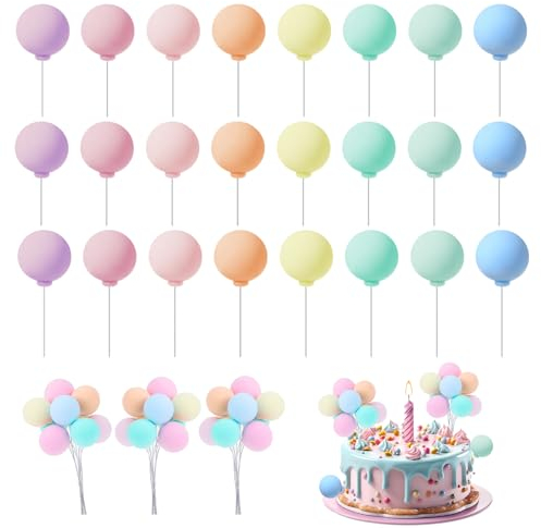 Tyqour 24Pcs Ball Cake Topper Decorations Mini Balloons Cake Topper Sticks Boho Cake Balls Decoration for Wedding Anniversary Birthday Party Supplies