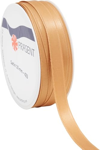 PRÄSENT Satinband 10 mm x 10 m 100% Polyester Dekoband Geschenkband DIY Basteln Karamell