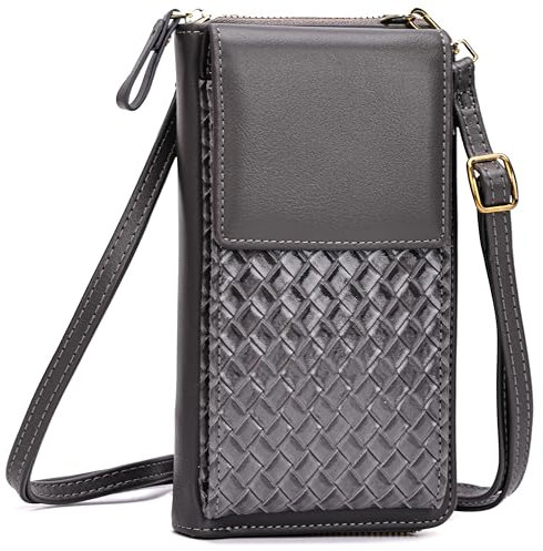 ZMDB Damen Handytasche, PU Leder Umhängetasche mit Abnehmbarem Schultergurt, Grey, S