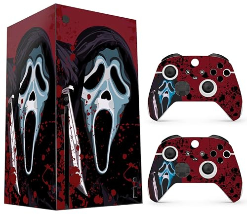Skin Sticker compatible avec XBX Series X Cover – Visage d'horreur, 2 skins de manette et skin de console – Sans bulles, protection complète, amovible