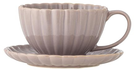 Latina Tasse mit Untertasse D15x6,5 cm – Steingut Kaffeetasse mit gewelltem Rand – Hochwertiges 2-teiliges Tassen-Set – Spülmaschinen- & Mikrowellengeeignet (Rose)