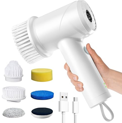 Electric Spin Scrubber - Cordless IPX7 Waterproof Shower Scrubber with 2 Speed Settings and 6 Replaceable Heads,Electric Cleaning Brush for Bathroom,Kitchen and Windows