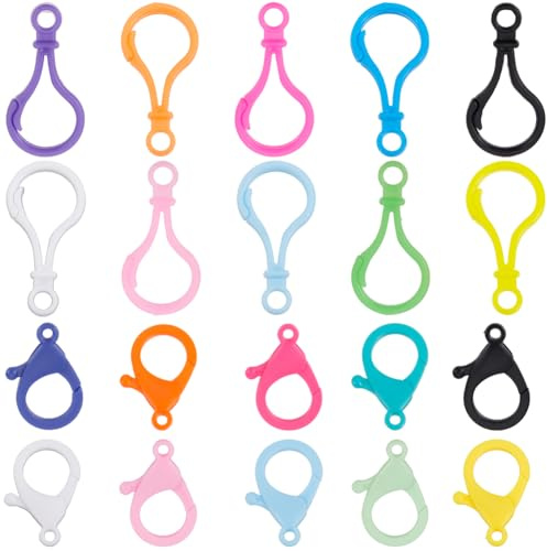 SOFPLATE 1 Box 100Pcs Colorful Keychain Clasps Keychain Hooks Plastic Bulk Assorted Lobster Claw Clasps Trigger Hanging Push Gate Snap Clips Findings Kits for DIY Making Car Key Lanyards Purse Crafts