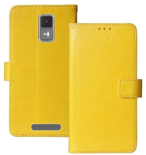 Anybird Premium Retro Flip Leather Protector Case For Panasonic KX-TU160EXG 2.4 Magnetic Card Slot Protective Bumper Folio Pouch (Yellow)