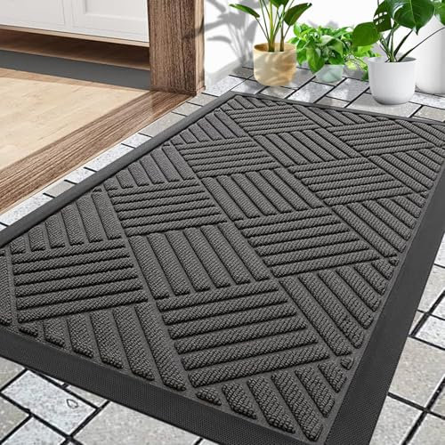 Diaxilu Fußmatte Außen 60 x 90 cm, Silikon Schmutzfangmatte für Außen & Innen - rutschfest, Staubdicht und Waschbar, Türmatte Außen Wetterfest für Haustür, Eingang, Balkon - Dunkelgrau