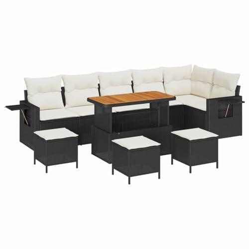 vidaXL Garten-Sofa-Set 10 pcs Schwarz Poly-Rattan, Garten und Terrasse, modernes Sofa-Set, robuste Sitzgelegenheiten, Lounge für entspannte Sommermomente